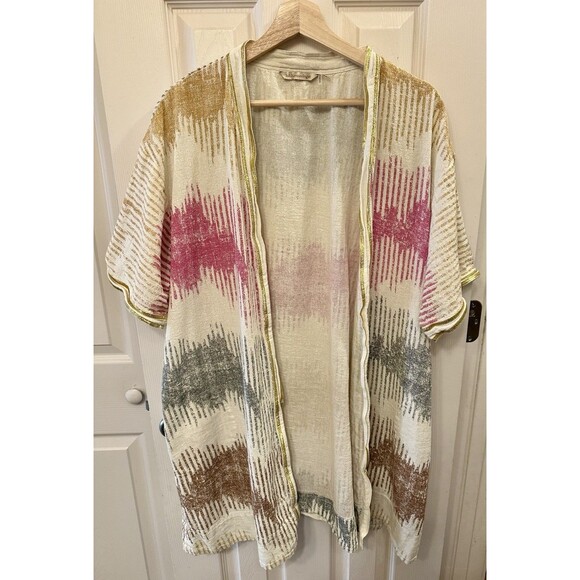 Soft Surroundings Gold Trim Boho Open Front Kimono Duster 100% Cotton One Size - Picture 2 of 9